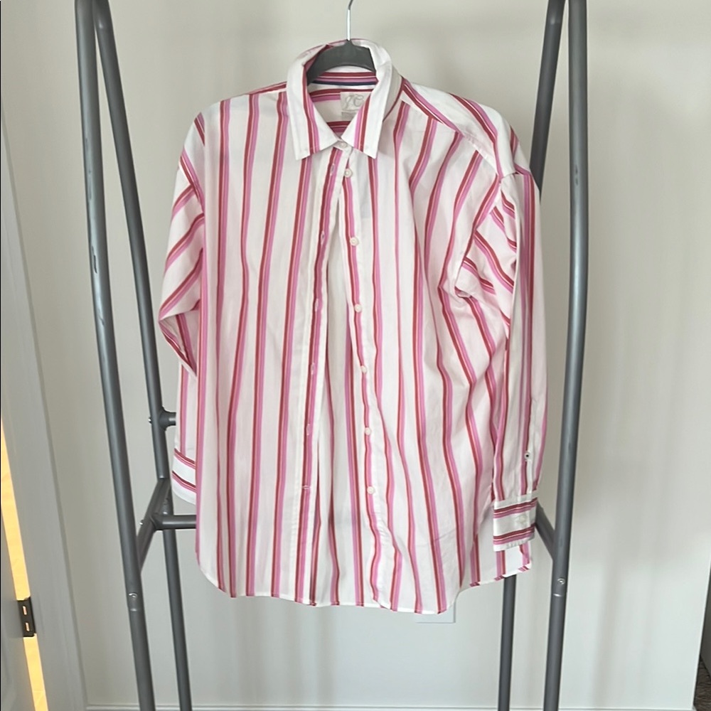 J crew white, pink and orange button up